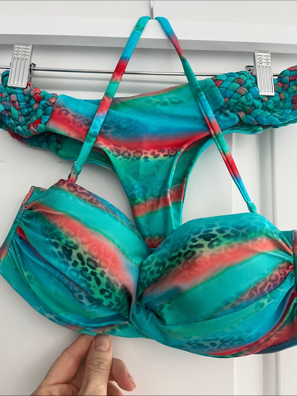 Luli Fama Turquoise & Coral Braided Bikini Set